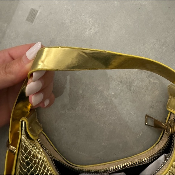 Crocodile Embossed Mini Bag in Gold Metallic - Picture 6 of 12